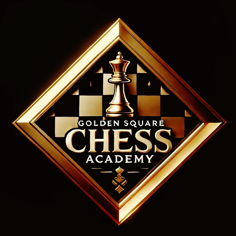 Golden Square Chess Academy logo — a gold diamond frame around a chessboard and queen